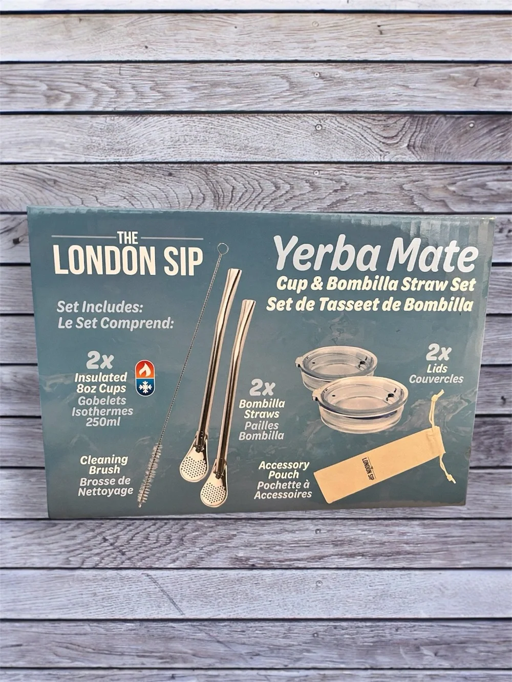 NEW The London Sip Insulated Yerba Mate Cup & Bombilla straw set - pearl white